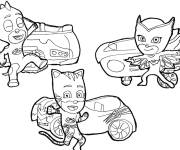 Coloriage H&eacute;ros de Pyjamasques avec leurs planeurs