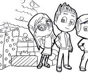 Coloriage Les enfants de PJ Mask avec des cadeaux