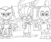 Coloriage Les h&eacute;ros et le m&eacute;chant de Pyjamasques