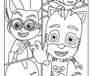 Coloriage Les personnages de Pyjamasques en style comics