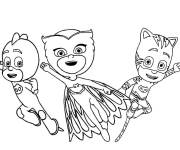 Coloriage Les personnages principaux de PJ Mask en volant