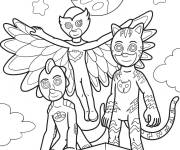 Coloriage Personnages marrants de PJ Masks dans le ciel