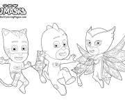 Coloriage Personnages principaux de PJ Mask Gluglu, Yoyo et Bibou