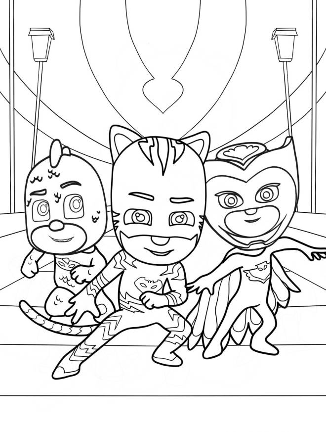 Coloriage Poster de Gekko, Owlette et Catboy imprimable