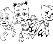 Coloriage Pyjamasques personnages Sacha, Yoyo et Bibou