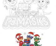 Coloriage Pyjamasques pour Noel avec mod&egrave;le en couleurs