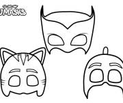 Coloriage Trois masques de Pyjamasques &agrave; d&eacute;couper