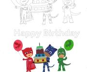Coloriage Yoyo, Bibou et Gluglu avec g&acirc;teau d'anniversaire avec mod&egrave;le