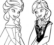 Coloriage et dessins gratuit Elsa et Anna complices à imprimer