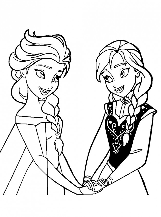 Coloriage Elsa et Anna complices dessin gratuit à imprimer