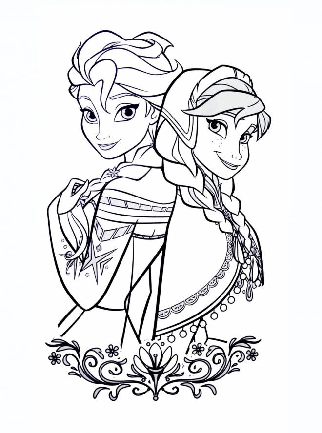 Coloriage Elsa et Anna unis dessin gratuit à imprimer