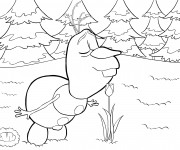 Coloriage et dessins gratuit Olaf sent l'odeur de la tulipe à imprimer