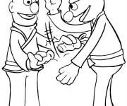 Coloriage Bart et Elmo apprenant le karat&eacute;