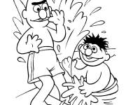 Coloriage Bart et Ernest dans la piscine