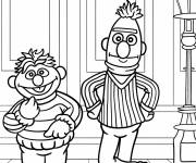Coloriage Bart et Ernest dans la ville Rue S&eacute;same