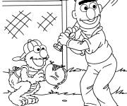 Coloriage Bart et Ernest jouant au Baseball