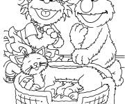 Coloriage Bead et Elmo surveille le chat