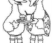 Coloriage Couple des gros oiseaux de Rue S&eacute;same