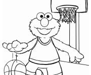 Coloriage Elmo de Rue S&eacute;same joue au basketball
