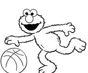 Coloriage Elmo joue au basketball