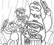 Coloriage Elmo, Mordicus le Grognon, Macaron le Monstre et Grover