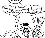 Coloriage Ernest et Bart s'amusent dans la mer
