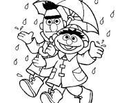 Coloriage et dessins gratuit Ernest et Bart sous la parapluie à imprimer