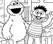 Coloriage Ernest et Macaron joyeux