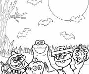 Coloriage Les monstres de la rue S&eacute;same c&eacute;l&egrave;brent Halloween
