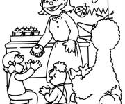 Coloriage Monstres de Rue S&eacute;same pendant le go&ucirc;ter d'&eacute;cole