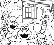 Coloriage Personnages rigolos de Rue S&eacute;same dans le jardin