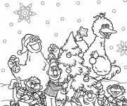 Coloriage Personnages Rue S&eacute;same c&eacute;l&eacute;brant No&euml;l