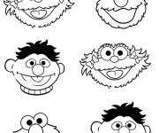 Coloriage Visages des personnages principaux de Rue S&eacute;same
