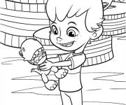 Coloriage Rusty Rivets Liam s'amuse avec un petit dinosaure