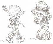 Coloriage Sarah Kay caresse  un canard dessin anim&eacute;