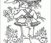 Coloriage Sarah Kay cueille des fleurs