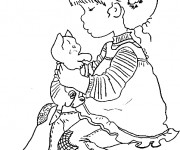 Coloriage Sarah Kay joue avec son chat