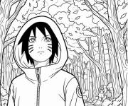 Coloriage Ado Uchiha Sasuke en capuche