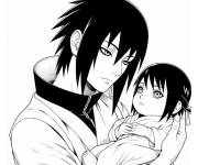 Coloriage B&eacute;b&eacute; Sarada dans les mains de Sasuke