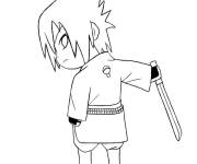 Coloriage et dessins gratuit Chibi Sasuke avec &eacute;p&eacute;e à imprimer