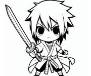 Coloriage Chibi Sasuke montrant son &eacute;p&eacute;e