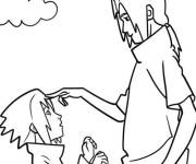 Coloriage Itachi s'amuse avec le petit Sasuke