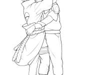 Coloriage La nature aimable de Sasuke avec son ami apr&egrave;s la bataille
