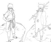 Coloriage Naruto et son amie Sasuke sur la montagne