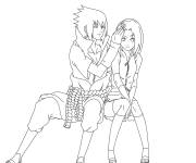 Coloriage Sasuke amoureux de Sakura