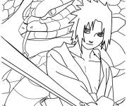 Coloriage Sasuke avec son &eacute;p&eacute;e devant le serpent