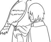 Coloriage Sasuke avec son faucon