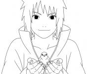 Coloriage Sasuke avec un petit oiseau dans la main