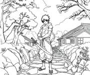 Coloriage Sasuke dans un paysage au Japon