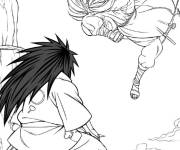 Coloriage Sasuke en bataille contre un ennemie l&eacute;gendaire